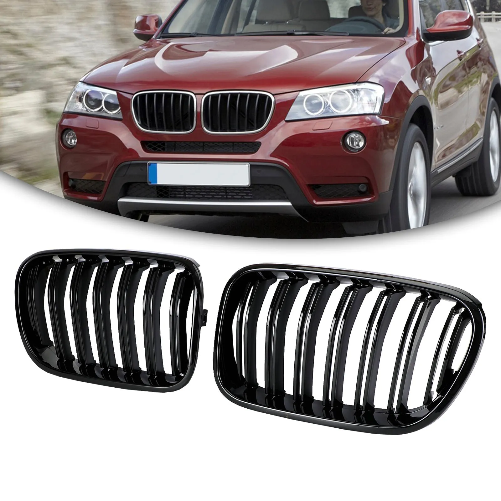 BMW X3 F25 2011-2014 Grille de calandre de pare-chocs avant noir brillant double ligne