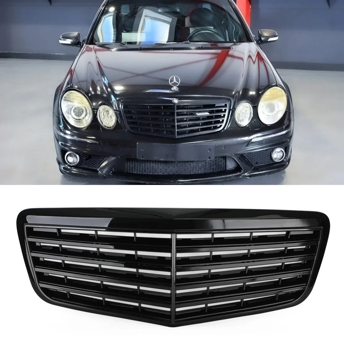 Grille de pare-chocs avant AMG noir brillant pour Mercedes-Benz W211 E350 500 2007-2009