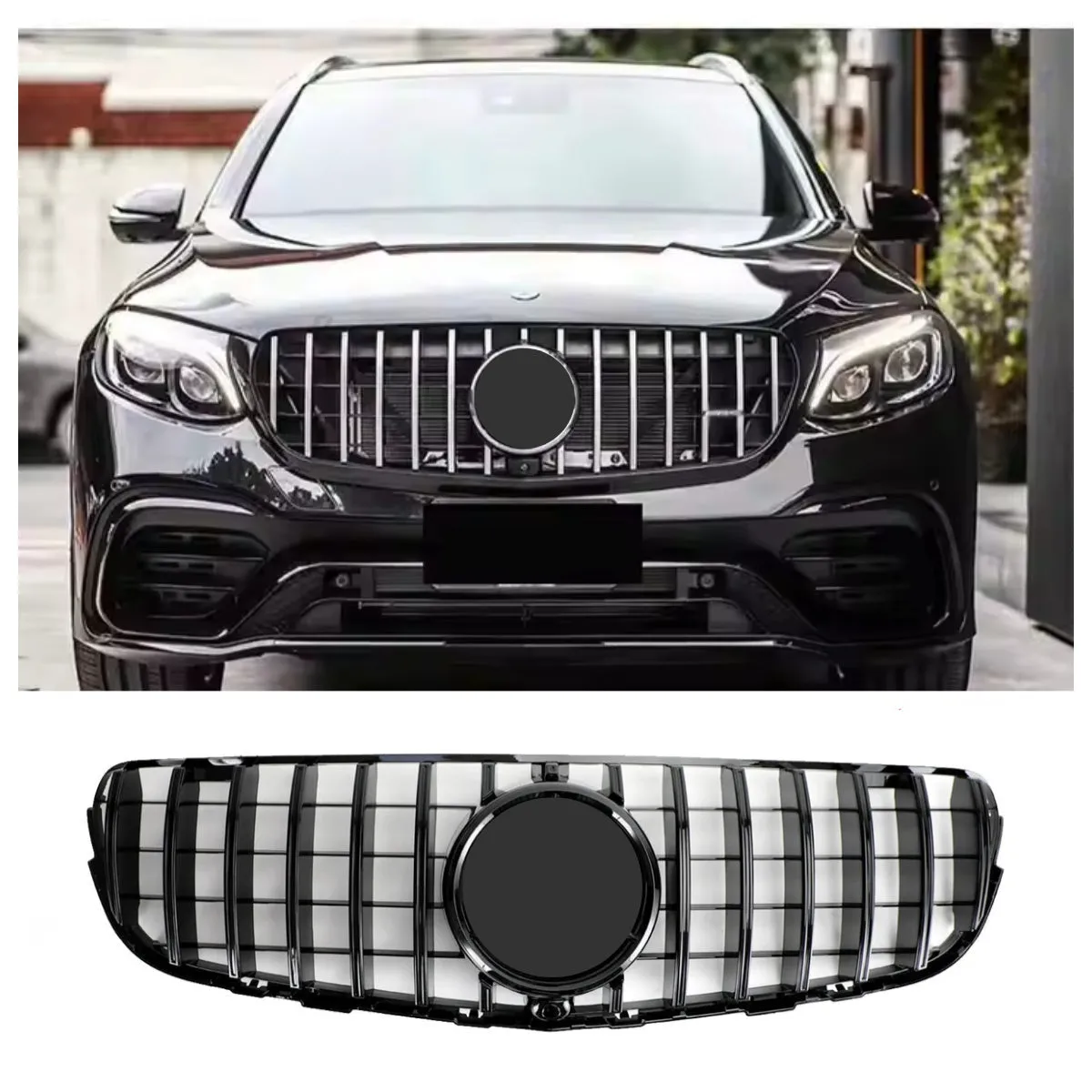 Mercedes Benz GLC Classe W253 GLC300 GLC35 2015-2019 Grille de pare-chocs avant noir brillant avec caméra de recul