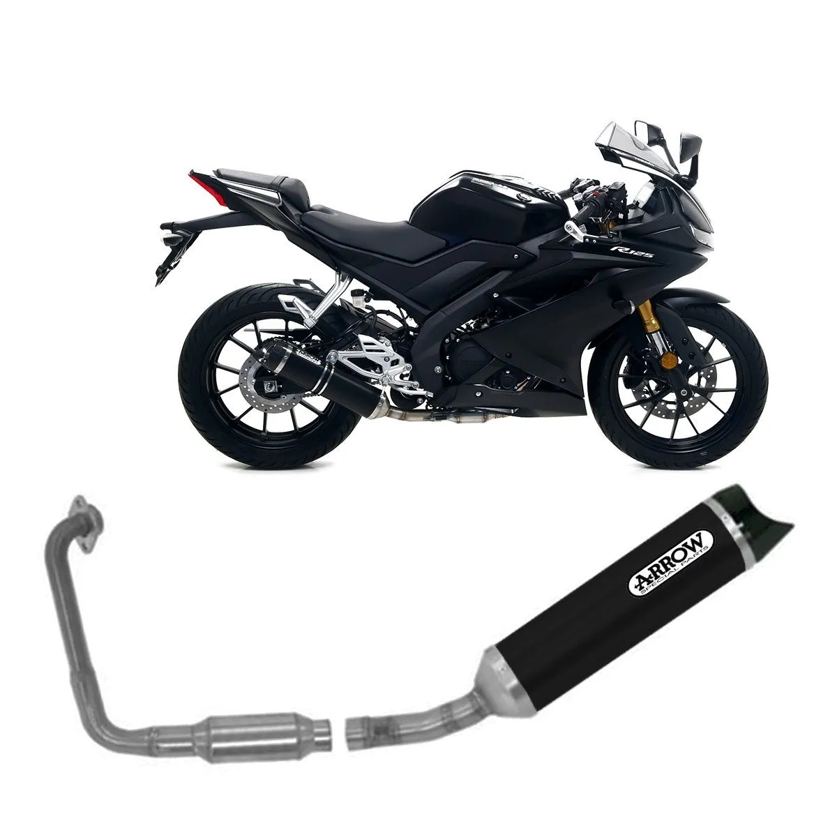 Scarico Completo Arrow Omolog Alluminio Nero Thun Fond Carb Yamaha Yzfr 125 2019 > 2020-51018KZ--51518AKN-108435