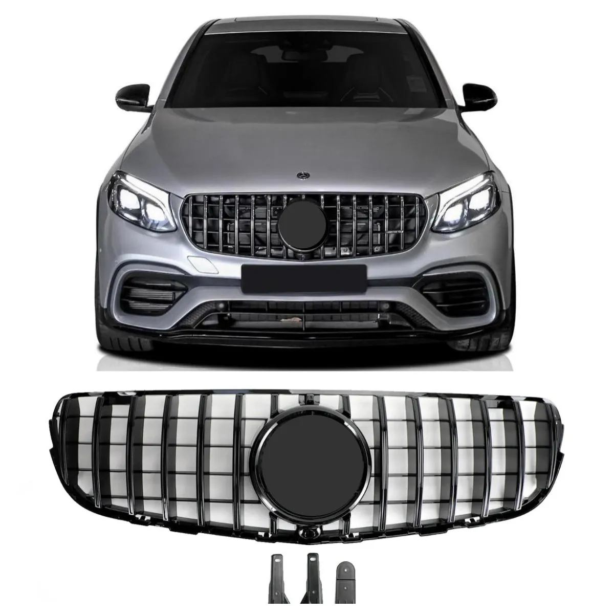 2015-2019 Mercedes Benz GLC Classe W253/X253 GLC300 GLC350 Grille de pare-chocs avant noir brillant avec caméra de recul