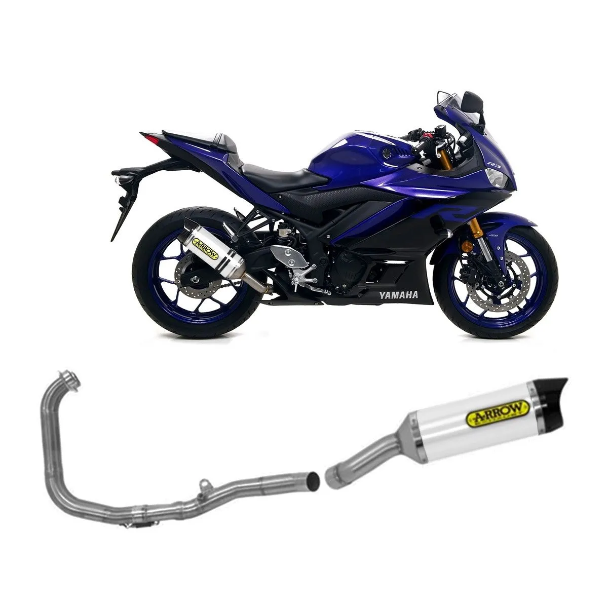 Scarico Completo Arrow Allum Bianco Thunder Fondello Carbonio Yamaha Yzf R3 2019 > 2020-71639MI--71894AKB-108407