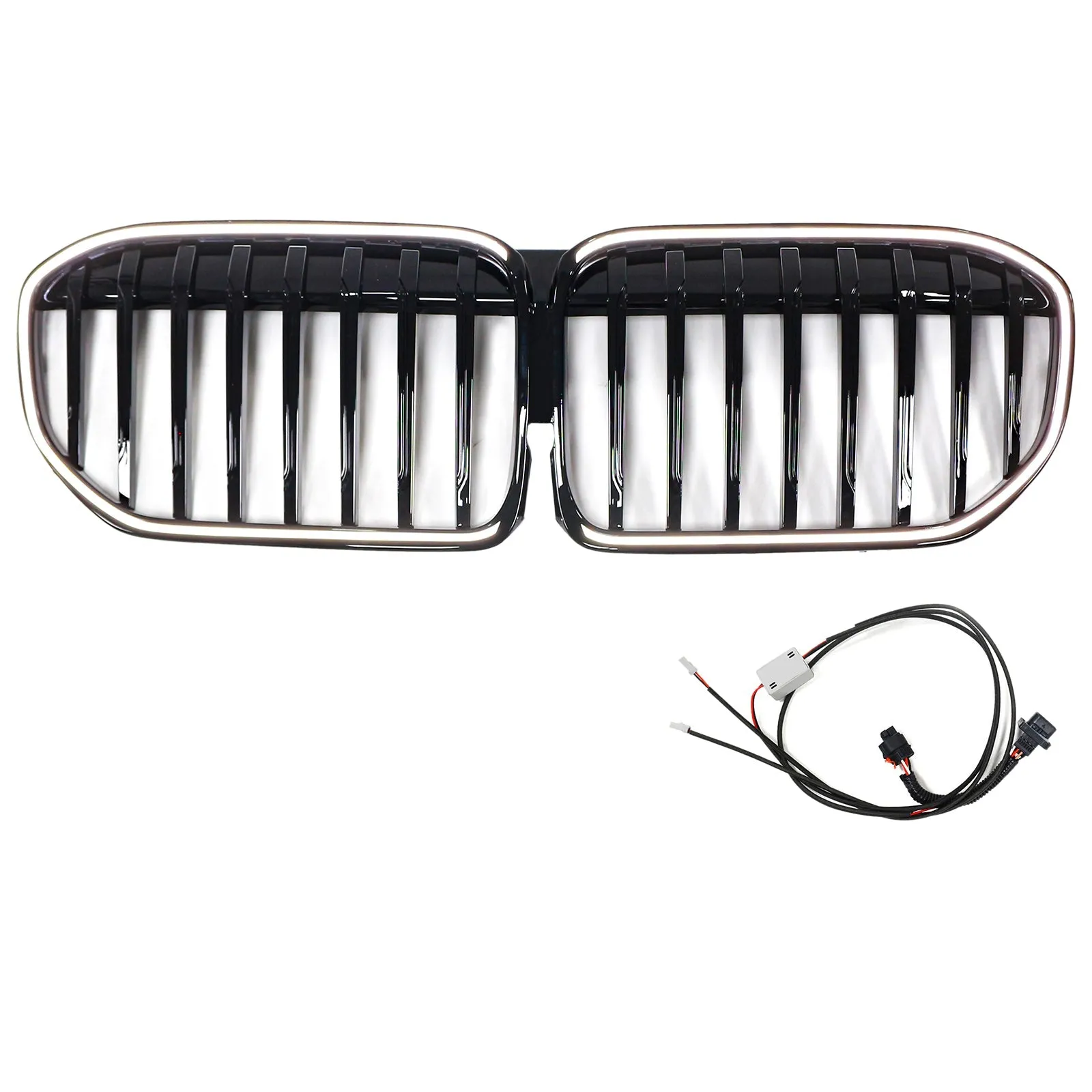 Grille de calandre avant noire brillante à lamelles simples pour BMW Série 7 G12 2019-2022 Version à empattement long Facelift