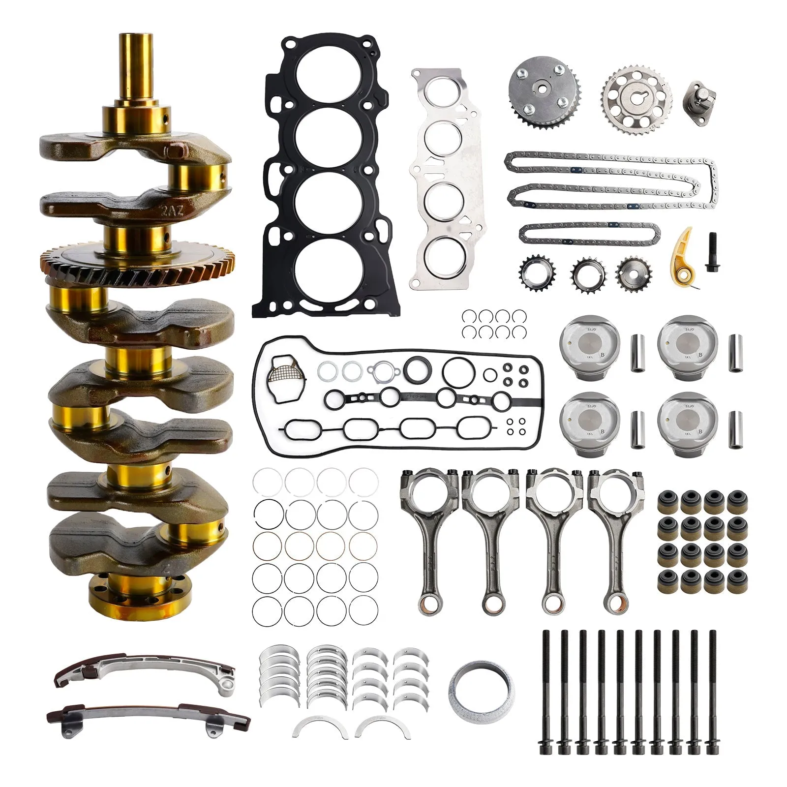 Kit de révision et de reconstruction du moteur Scion xB 2AZ-FE 2,4 L 2008-2015 avec kit de distribution des tiges de vilebrequin