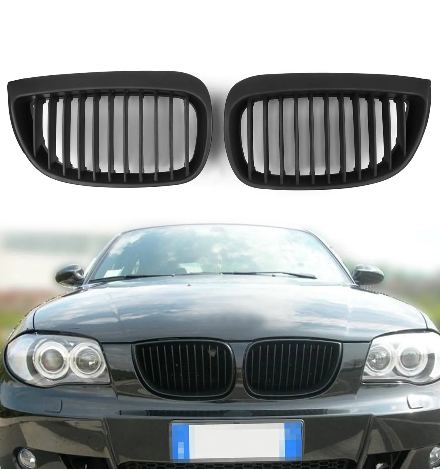 Grille de calandre noire mate pour 2004-2007 BMW E81 E87 Sport Série 1 Générique