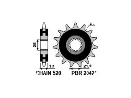 PBR 2042 PIGNONE TRASMISSIONE ACCIAIO SILENZIATO PASSO 520 / 15 DENTI