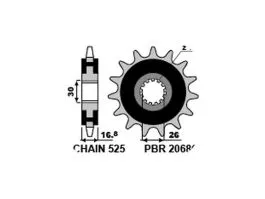 PBR 2068 PIGNONE TRASMISSIONE ACCIAIO SILENZIATO PASSO 525 / 16 DENTI