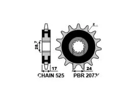 PBR 2073 PIGNONE TRASMISSIONE ACCIAIO SILENZIATO PASSO 525 / 15 DENTI