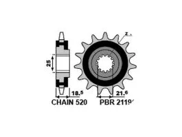 PBR 2119 PIGNONE TRASMISSIONE ACCIAIO SILENZIATO PASSO 520 / 15 DENTI