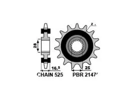 PBR 2147 PIGNONE TRASMISSIONE ACCIAIO SILENZIATO PASSO 525 / 16 DENTI